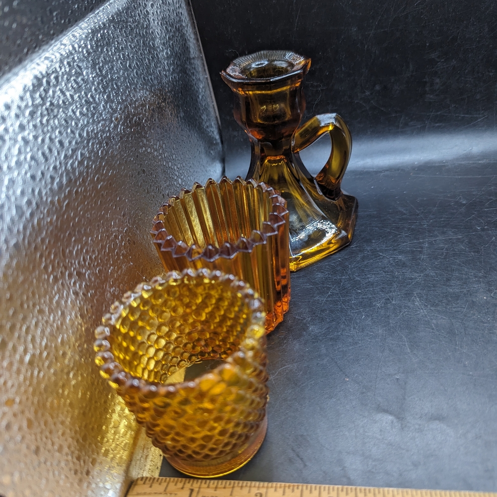 Vintage Amber Glass Candle Holders Set - Picture 10 of 10